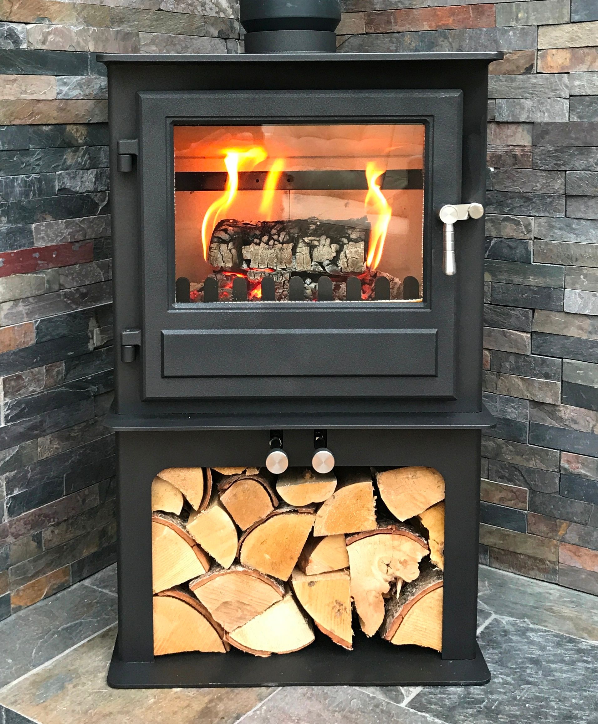 Clock Woodburners The Blithfield 5kw with Logstore Quality Fireplaces